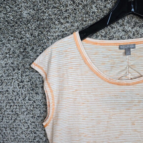 T by Talbots Top Womens Medium Orange Striped Cap Sleeve Cutout Casual Ladies - Picture 2 of 7